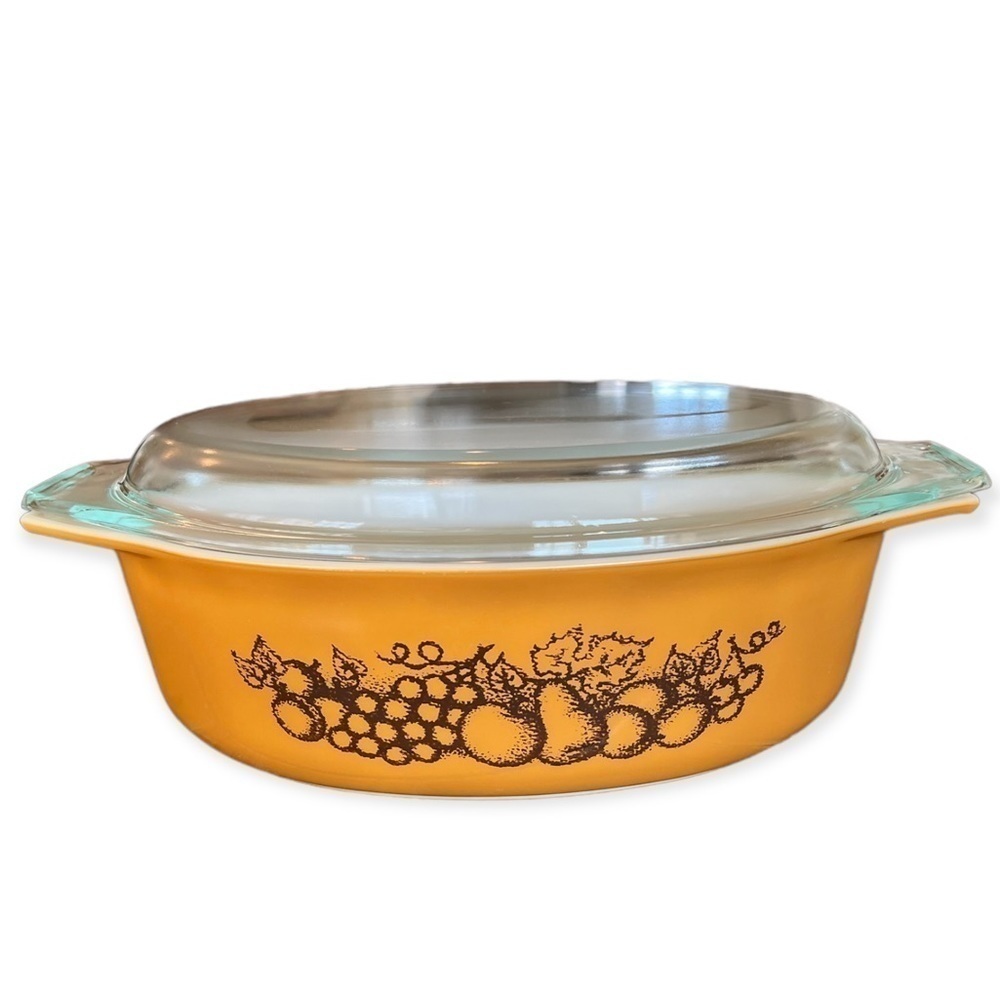 PYREX Vintage Old Orchard 2.5 Clear Glass Cover Casserole Dish #045